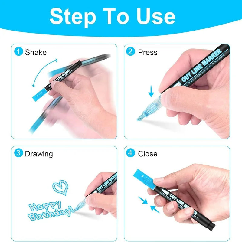 Double line outline pen step by step instructions shake press draw close