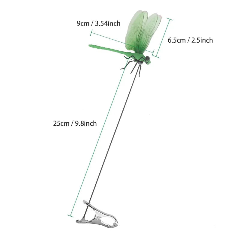 Dragonfly decoration clip with measurement dimensions and metal clamp base