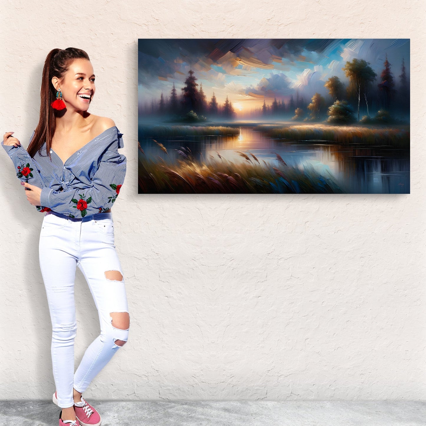 Dreaming Dusk Lakeside Landscape Canvas Wall Art