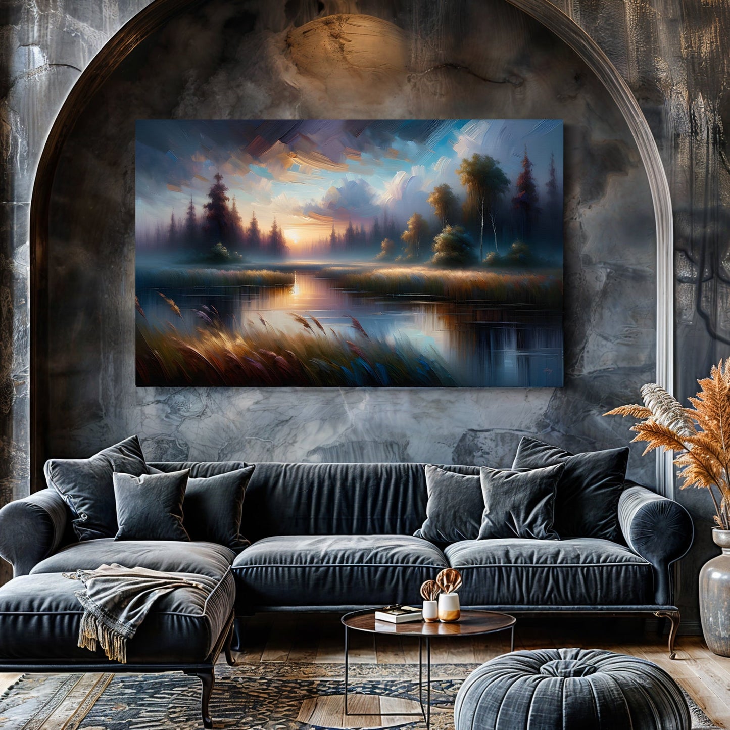 Dreaming Dusk Lakeside Landscape Canvas Wall Art