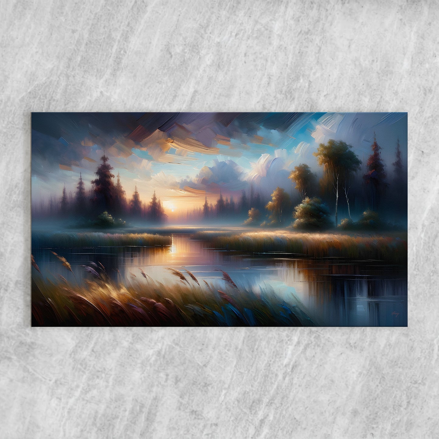 Dreaming Dusk Lakeside Landscape Canvas Wall Art