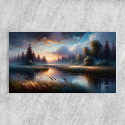Dreaming Dusk Lakeside Landscape Canvas Wall Art