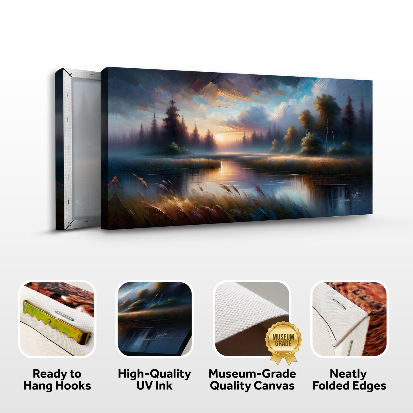 Dreaming Dusk Lakeside Landscape Canvas Wall Art