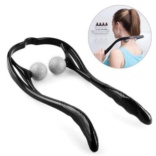 Dual pressure point massager with ergonomic handles and massage balls for neck relief