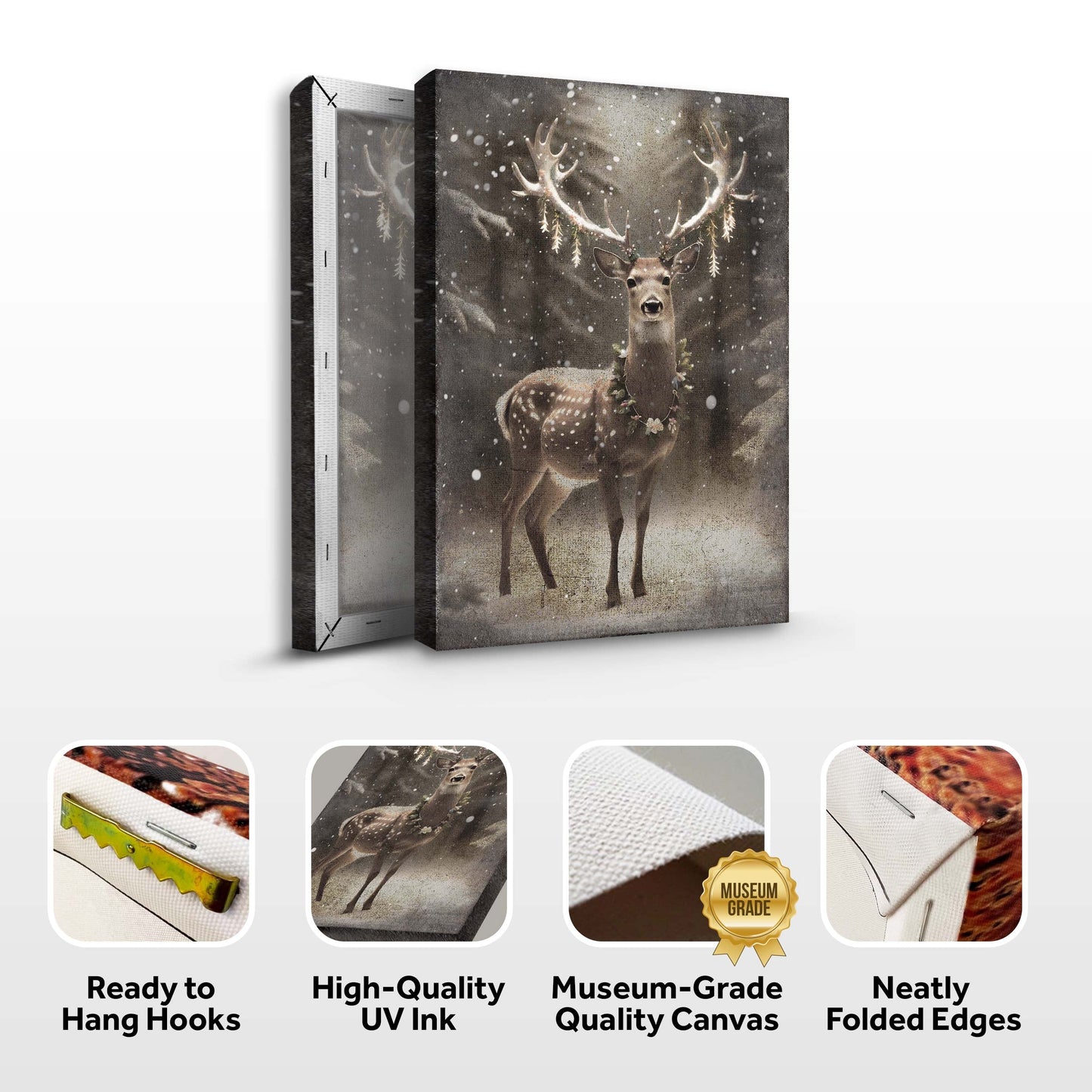 Vintage Winter Deer Canvas Wall Art