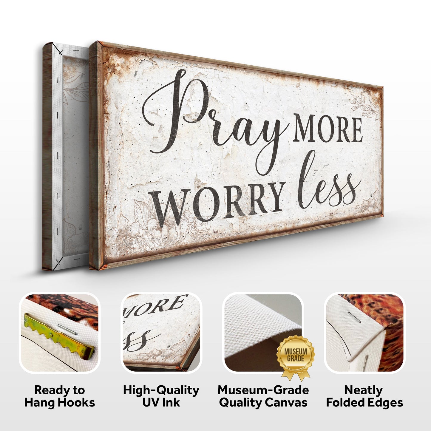 Pray More Worry Less Faith Canvas Wall Art