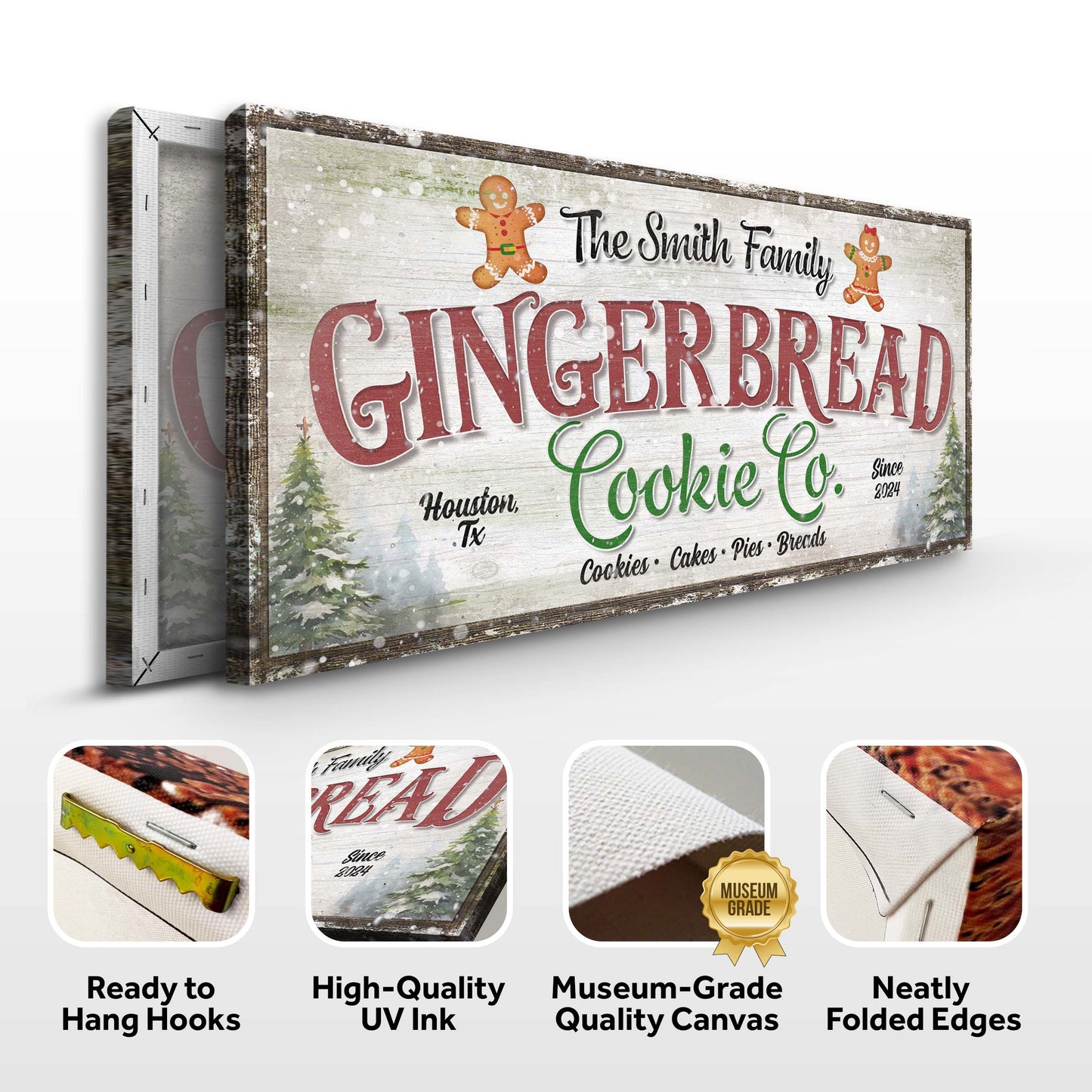 Family Gingerbread Bakery Christmas Canvas Sign III