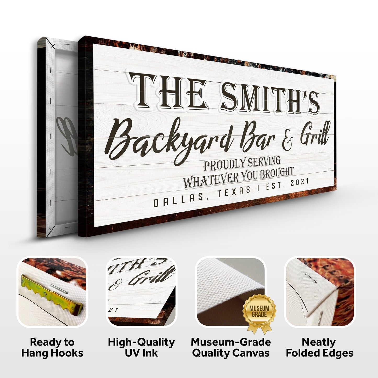 Backyard Bar and Grill Canvas Sign Rustic Charm
