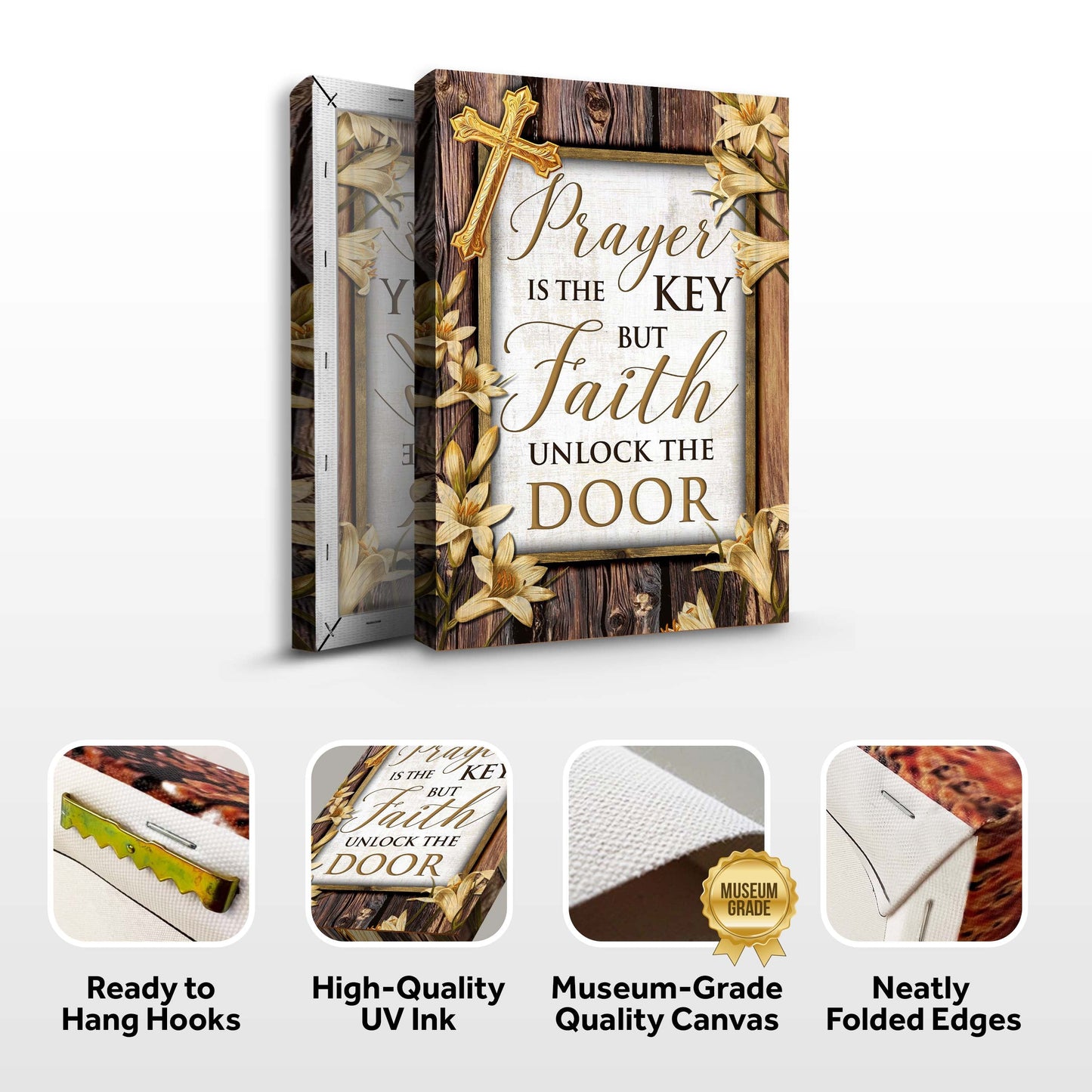 Prayer Is the Key Faith Unlocks the Door Canvas Wall Art II