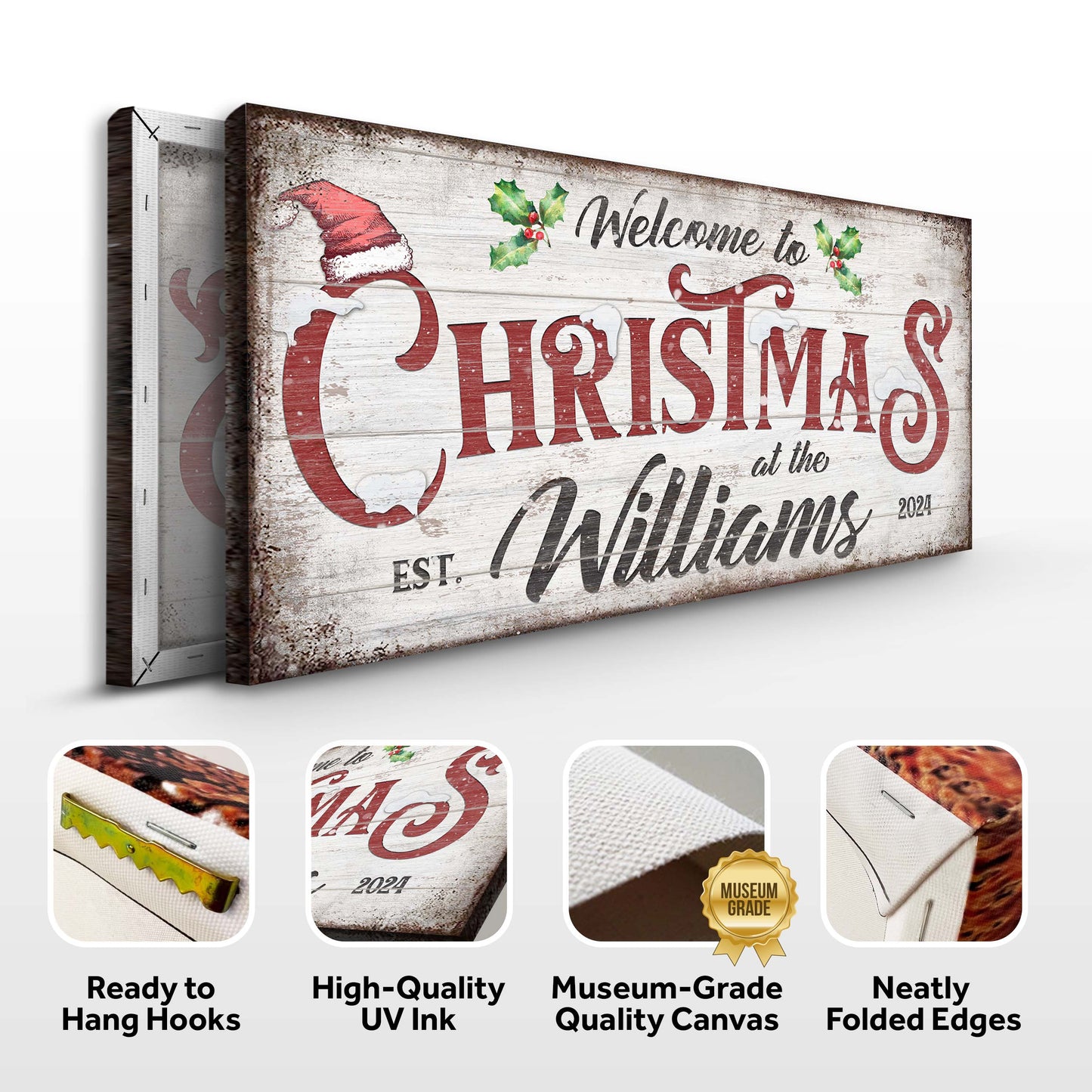 Family Welcome To Christmas Canvas Sign Wall Art