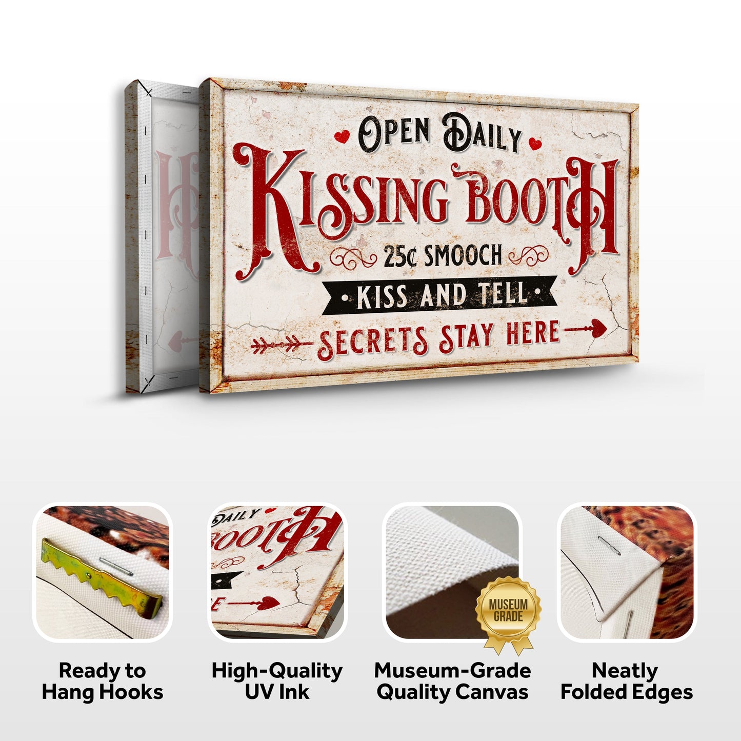 Vintage Rustic Kissing Booth Canvas Sign IV