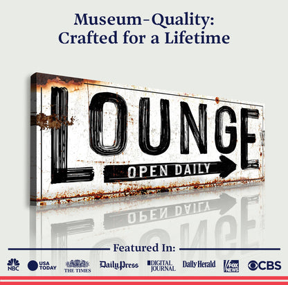 Open Daily Lounge Rustic Sign Canvas Wall Art