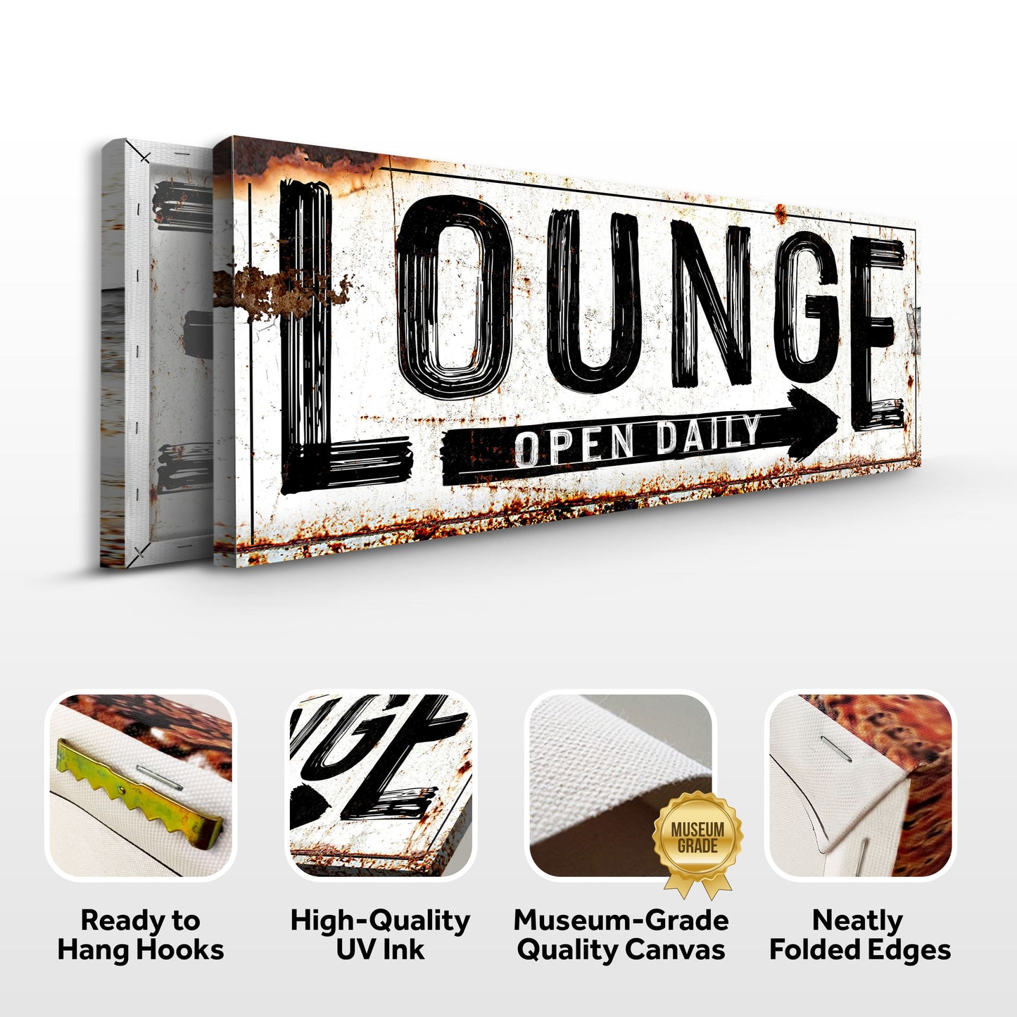 Open Daily Lounge Rustic Sign Canvas Wall Art