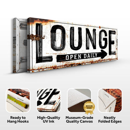 Open Daily Lounge Rustic Sign Canvas Wall Art