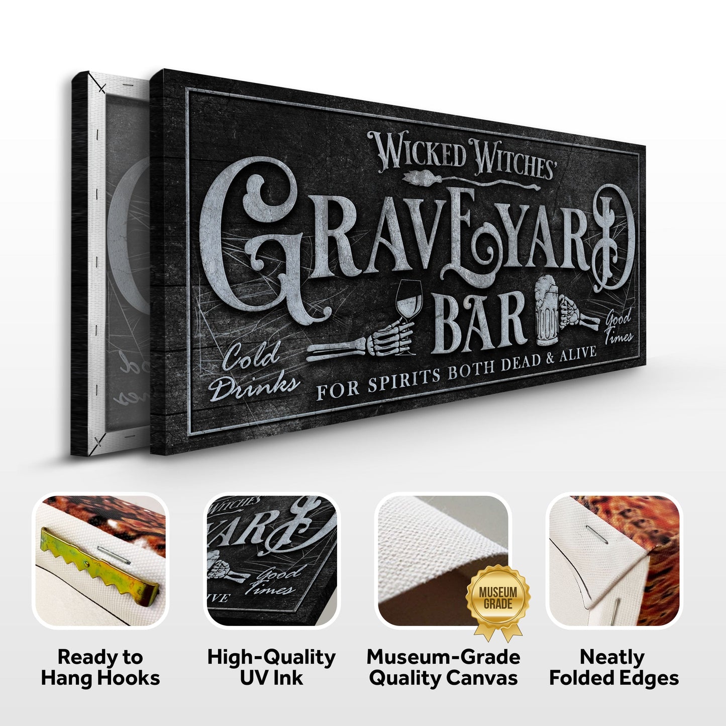 Wicked Witches Graveyard Bar Halloween Canvas Sign