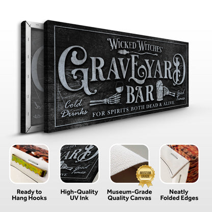 Wicked Witches Graveyard Bar Halloween Canvas Sign