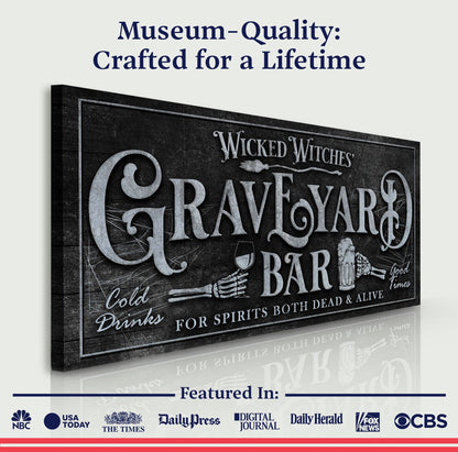 Wicked Witches Graveyard Bar Halloween Canvas Sign