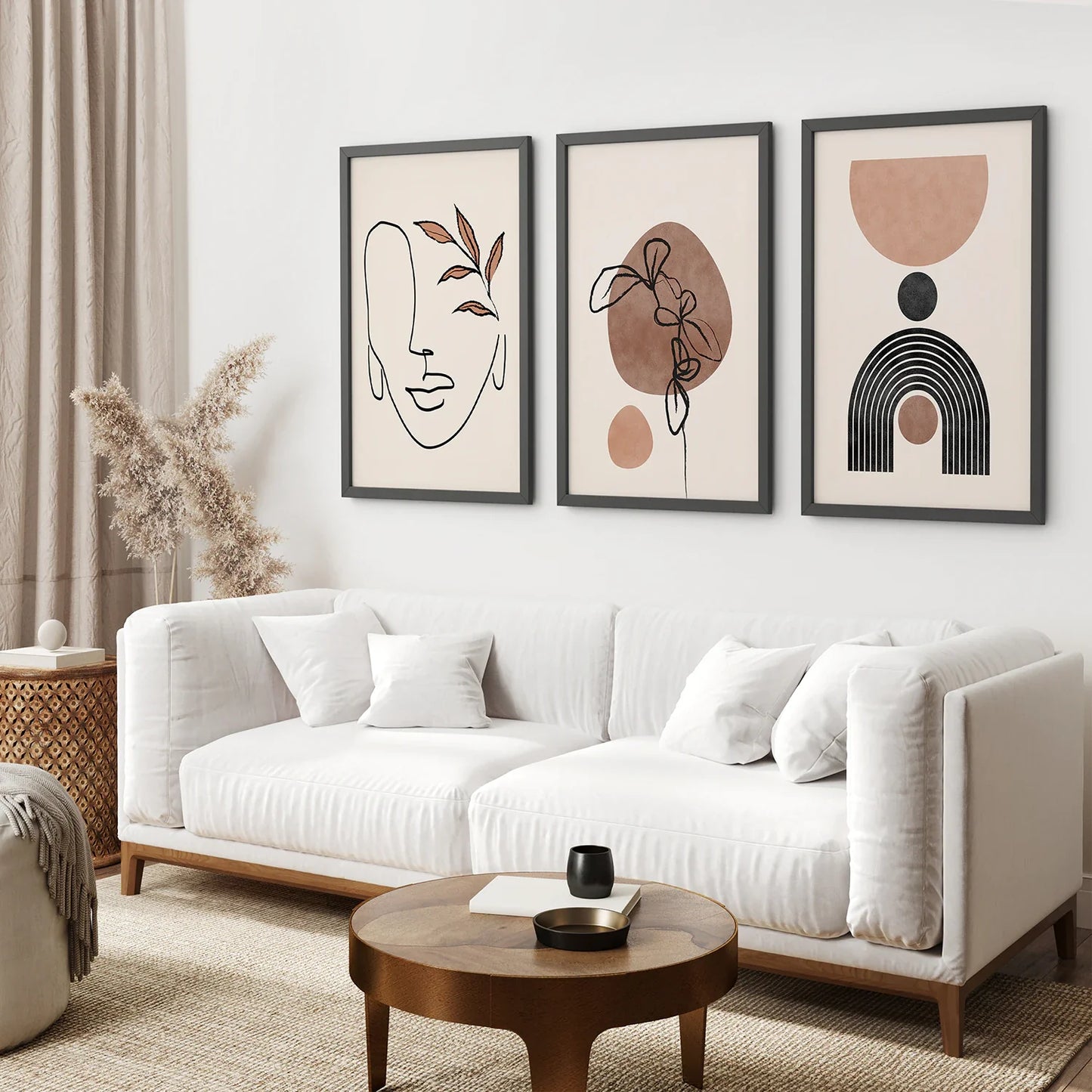Boho Abstract Wall Art Set of 3, Earth Tone Triptych