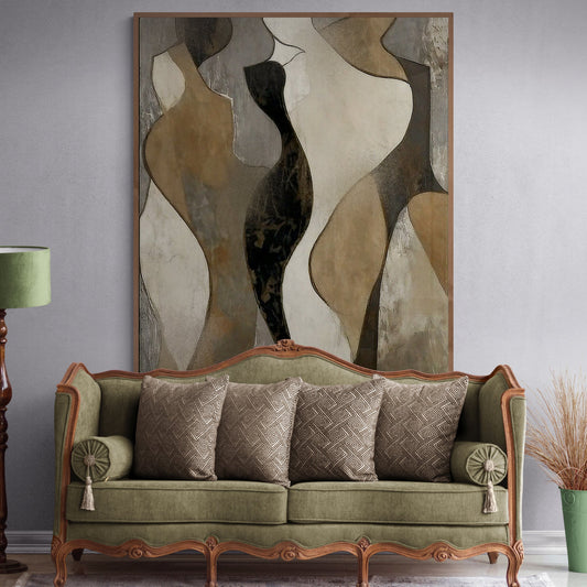 Earth Tone Curved Shapes canvas shown in a styled room setting, view 2