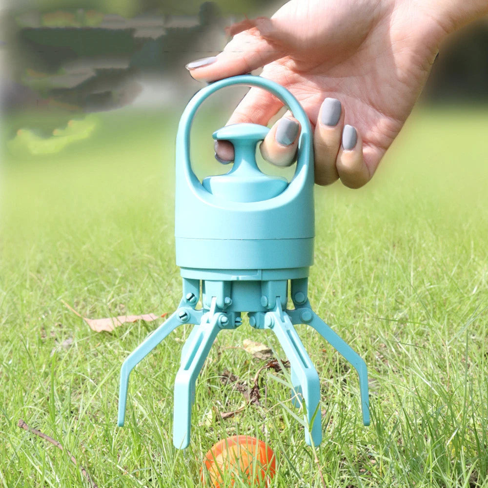 Eight-claw shovel scooping waste on grass into bag