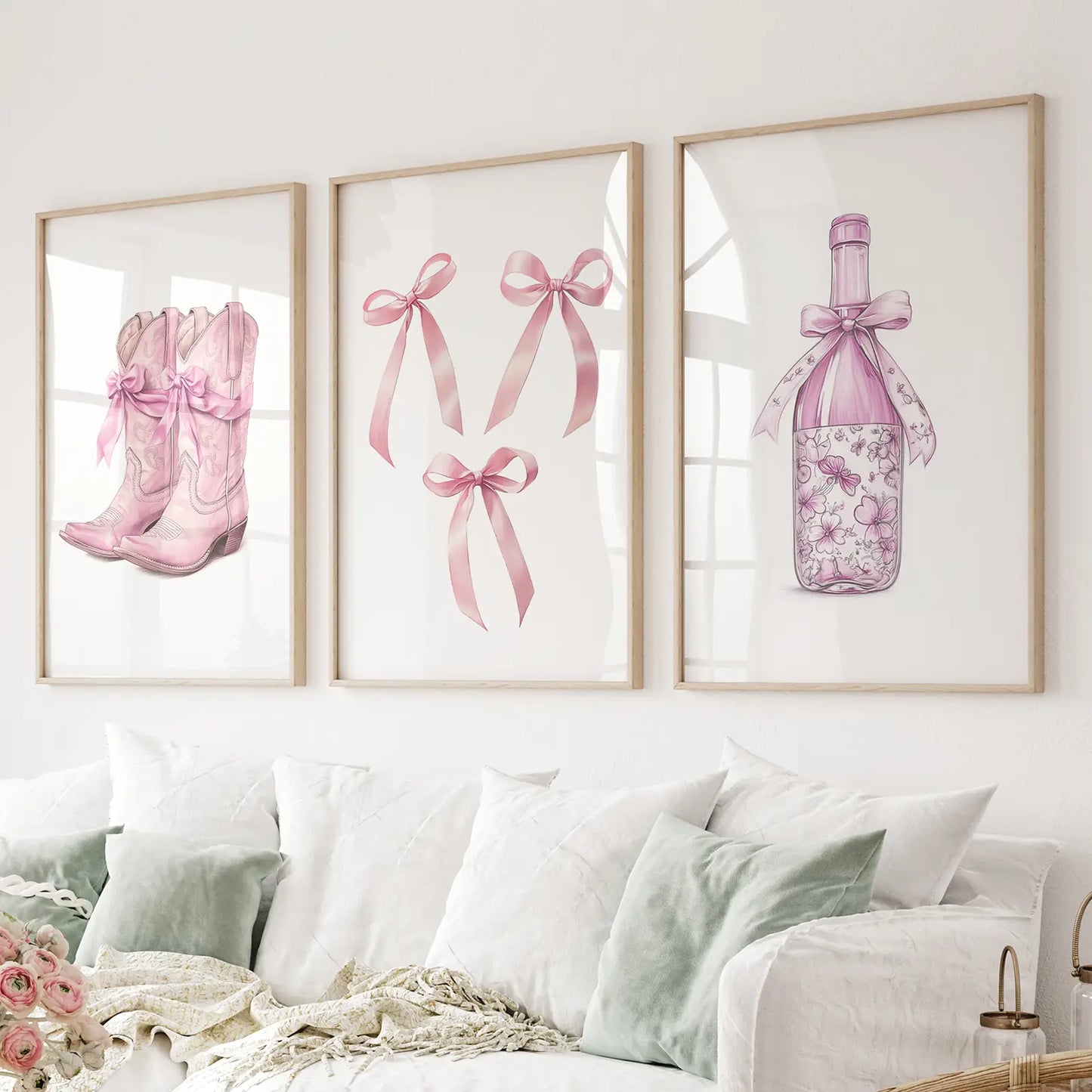 Pink Preppy Western Wall Art Set of 3 Prints Decor