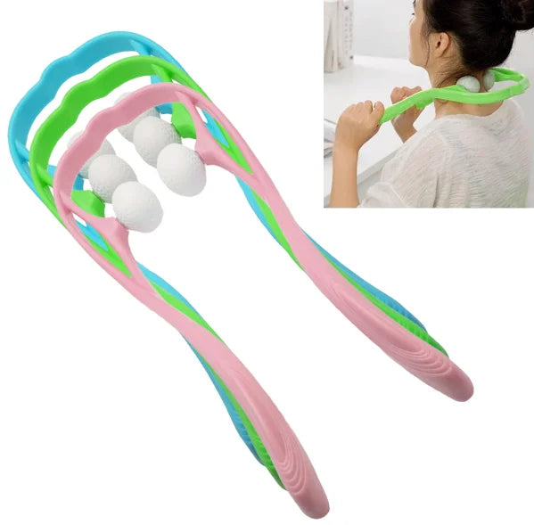 Ergonomic neck massager tool in multiple colors black pink blue green