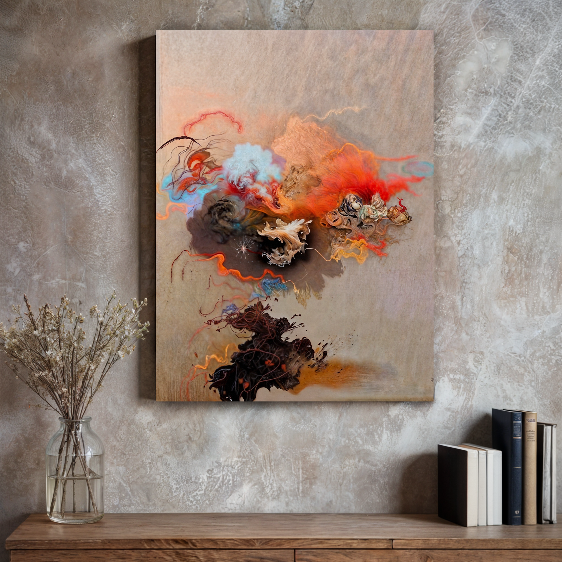 Ethereal Unfolding II large-scale vibrant abstract canvas with energetic brushstrokes