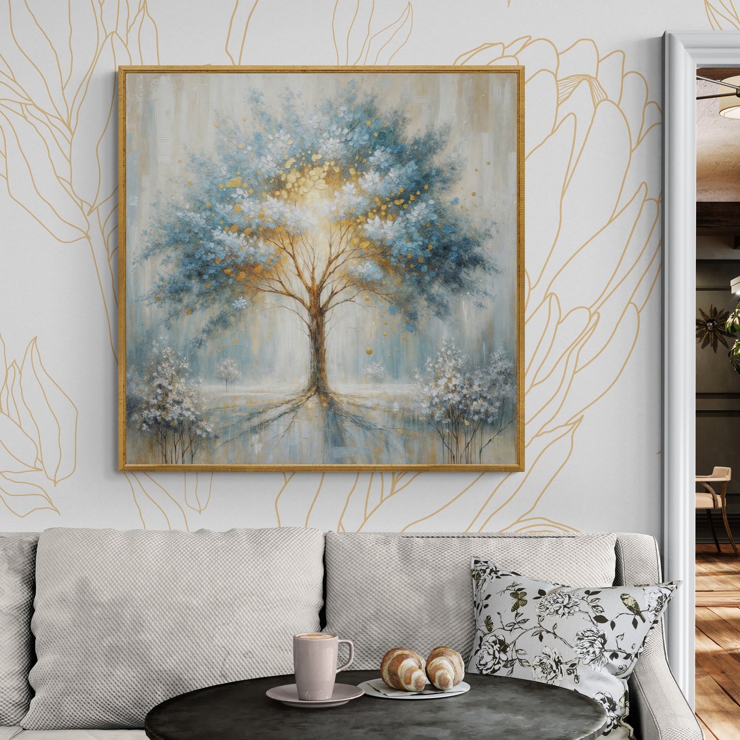 Ethereal Arboretum mystical tree canvas wall art bathed in soft golden light