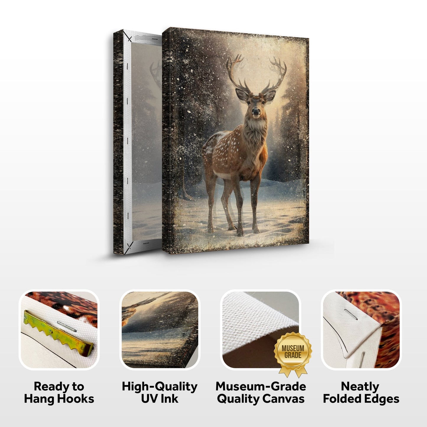 Vintage Winter Deer Canvas Wall Art IV