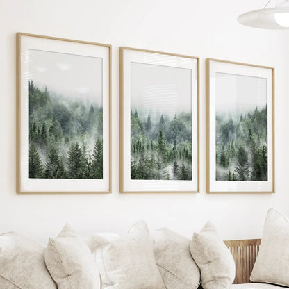 Misty Mountain Forest Wall Art, Green 3 Piece Set