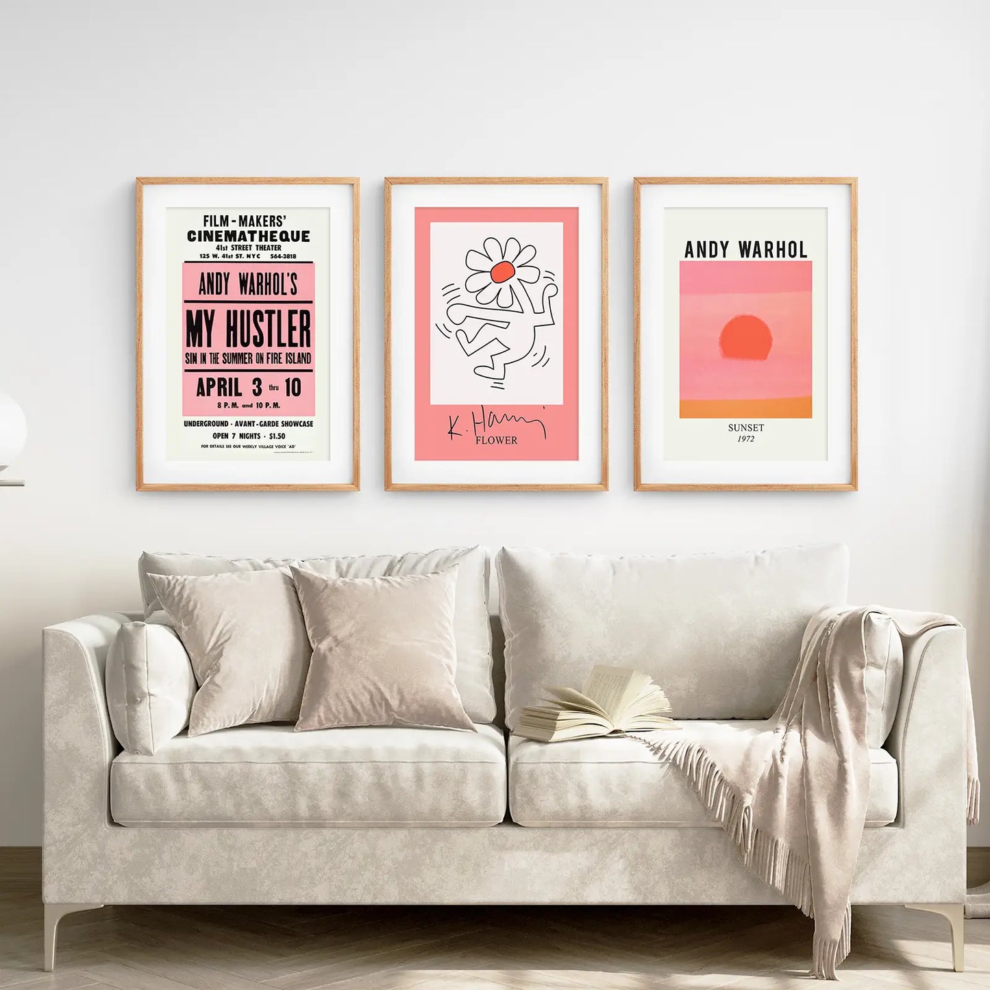 Colorful Pop Art Wall Art Set of 3 Bright Pink Prints