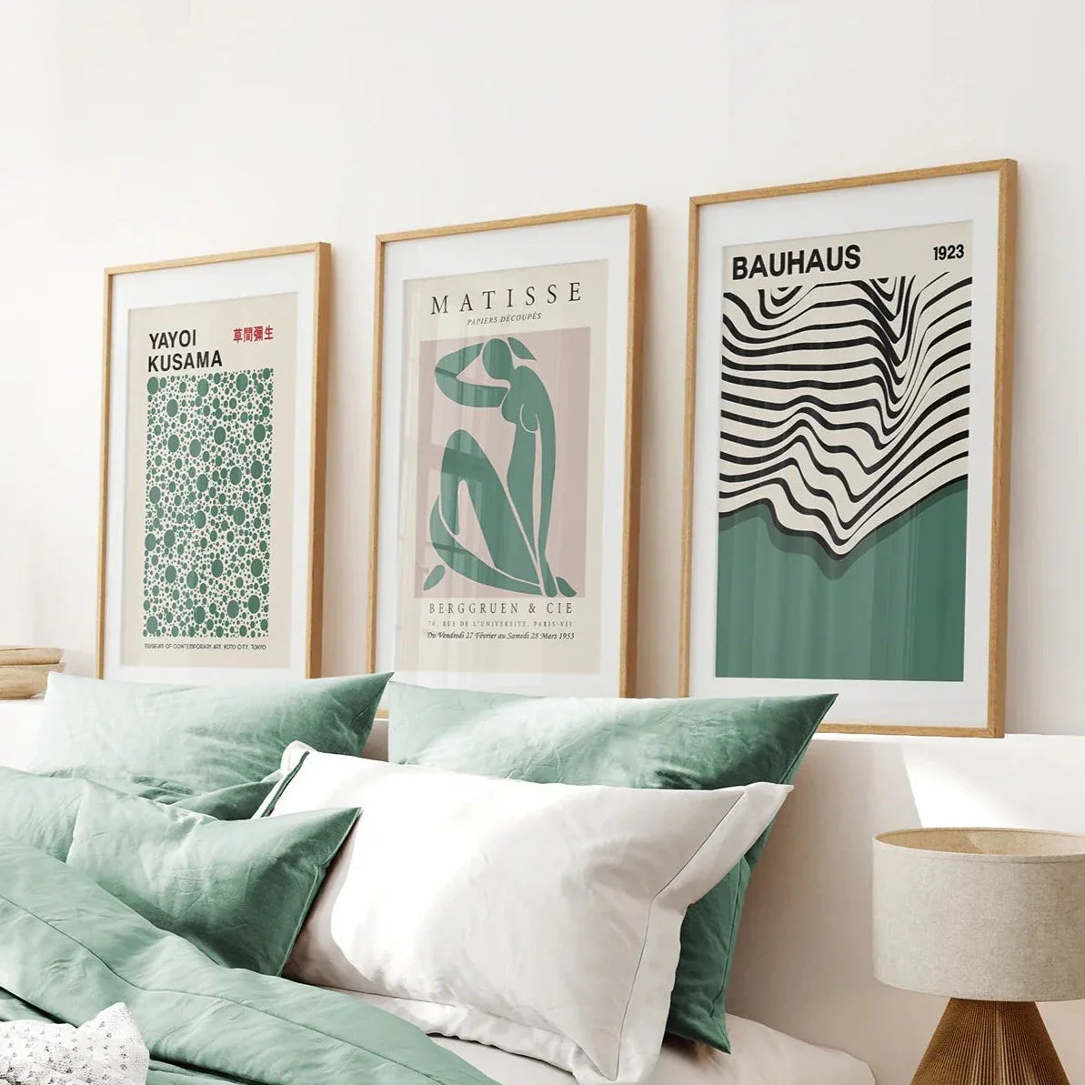 Abstract figure wall art set of 3 prints in sage green