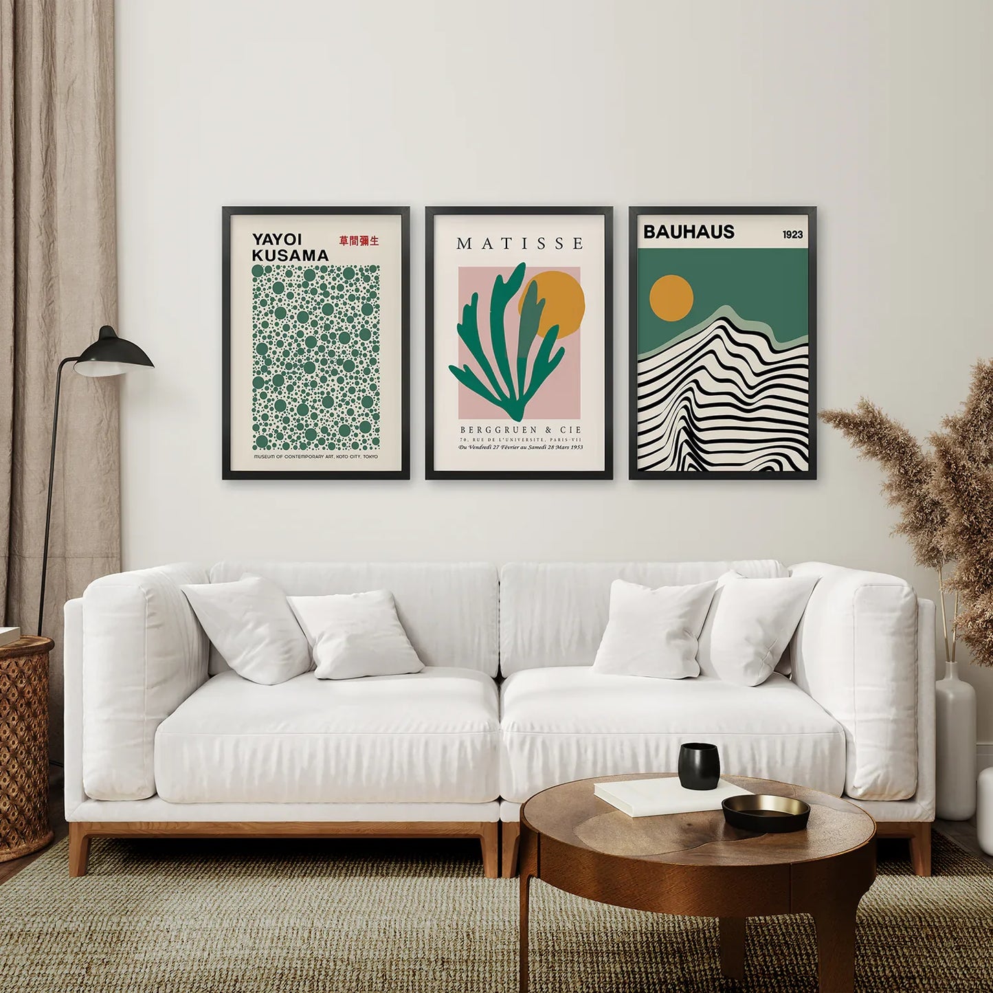 Sage Green Abstract Wall Art Set of 3, Modern Triptych
