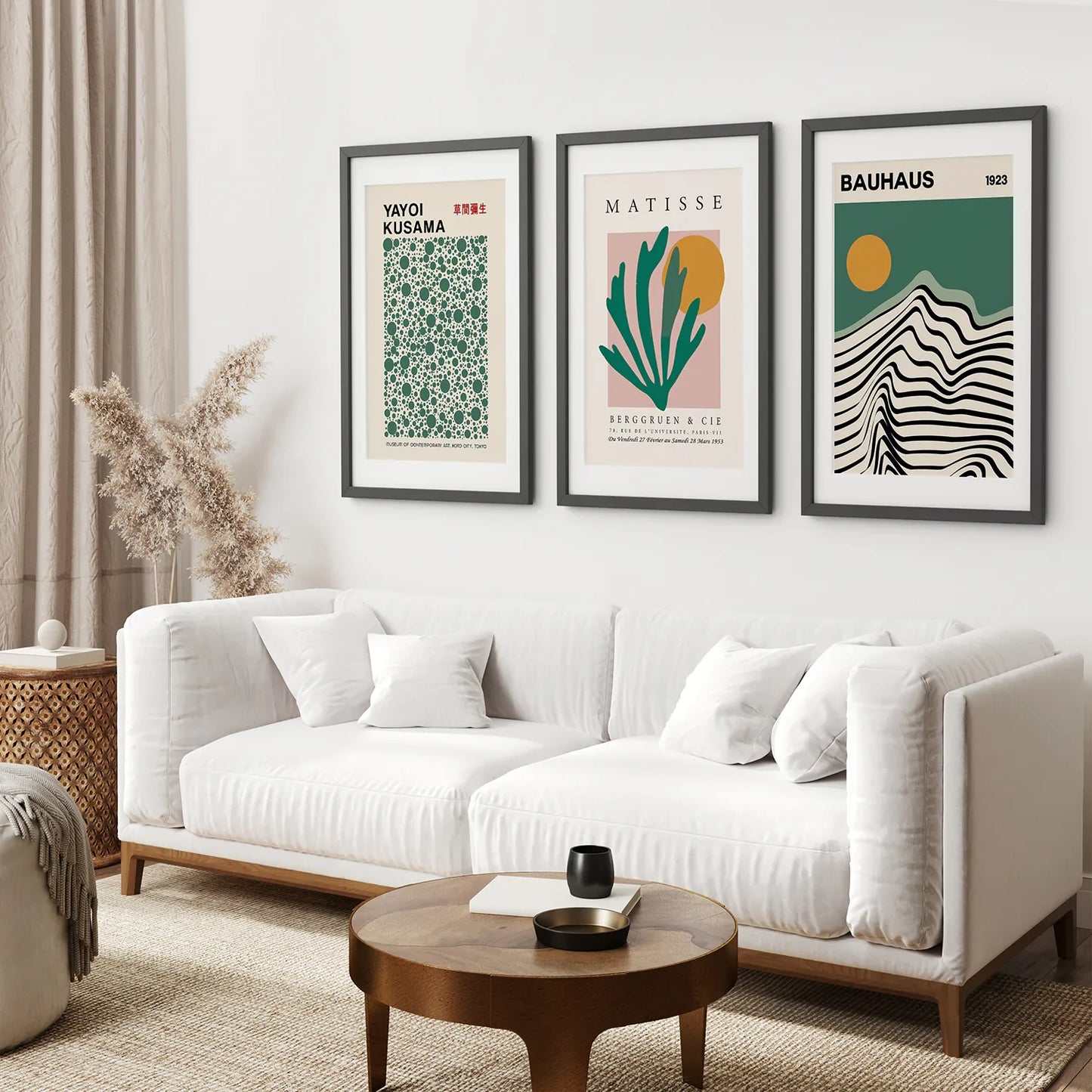 Sage Green Abstract Wall Art Set of 3, Modern Triptych