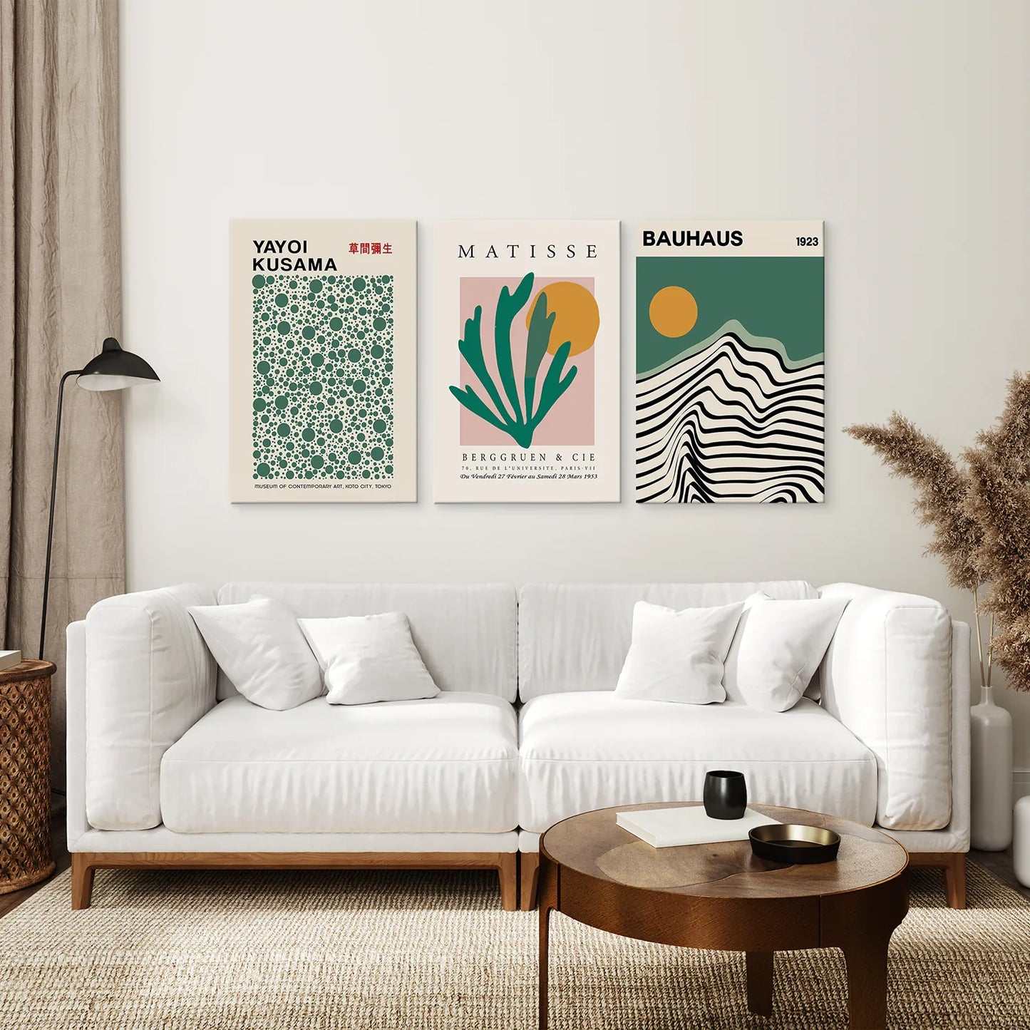 Sage Green Abstract Wall Art Set of 3, Modern Triptych