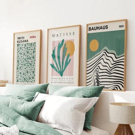 Sage green abstract modern wall art triptych set of 3 prints