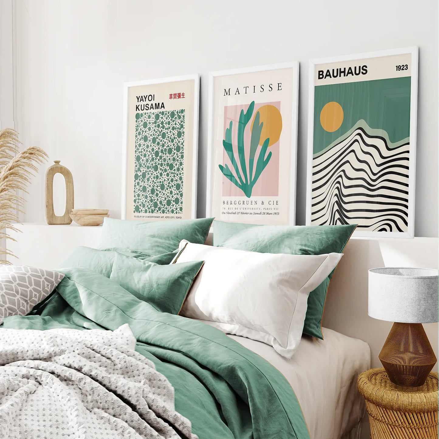 Sage Green Abstract Wall Art Set of 3, Modern Triptych