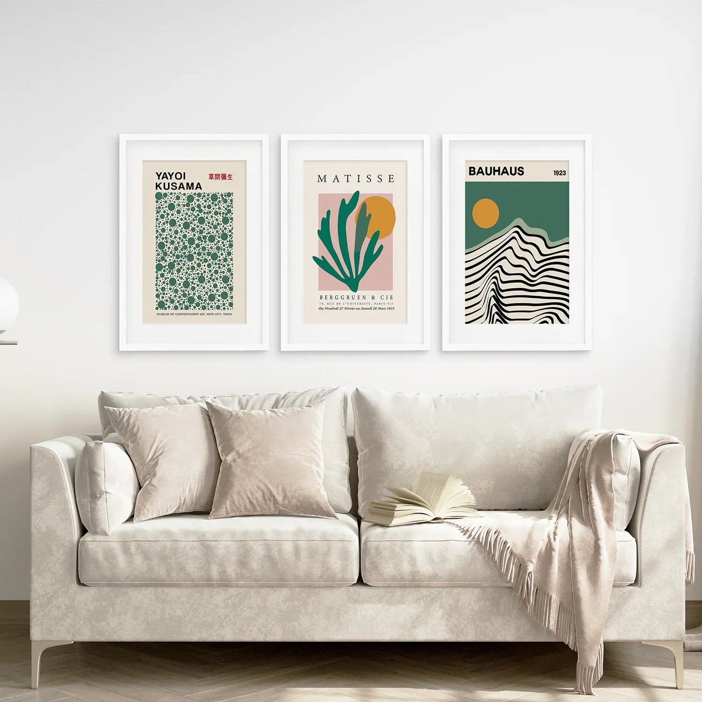Sage Green Abstract Wall Art Set of 3, Modern Triptych