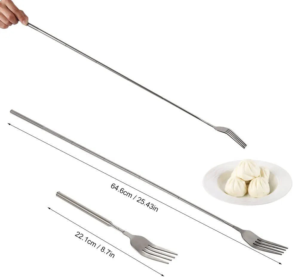 Extendable telescopic fork extending from 8.7 to 25.4 inches on white background