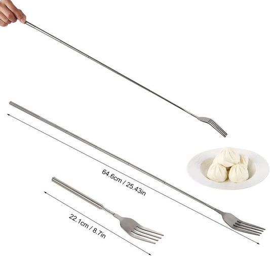 Extendable telescopic fork extending from 8.7 to 25.4 inches on white background