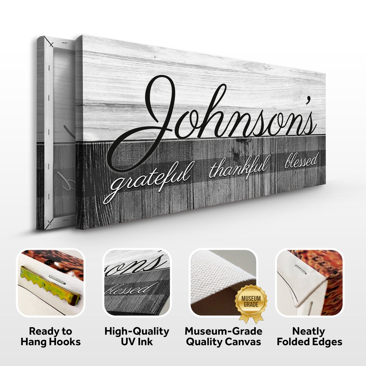 Family Grateful Canvas Wall Art Sign