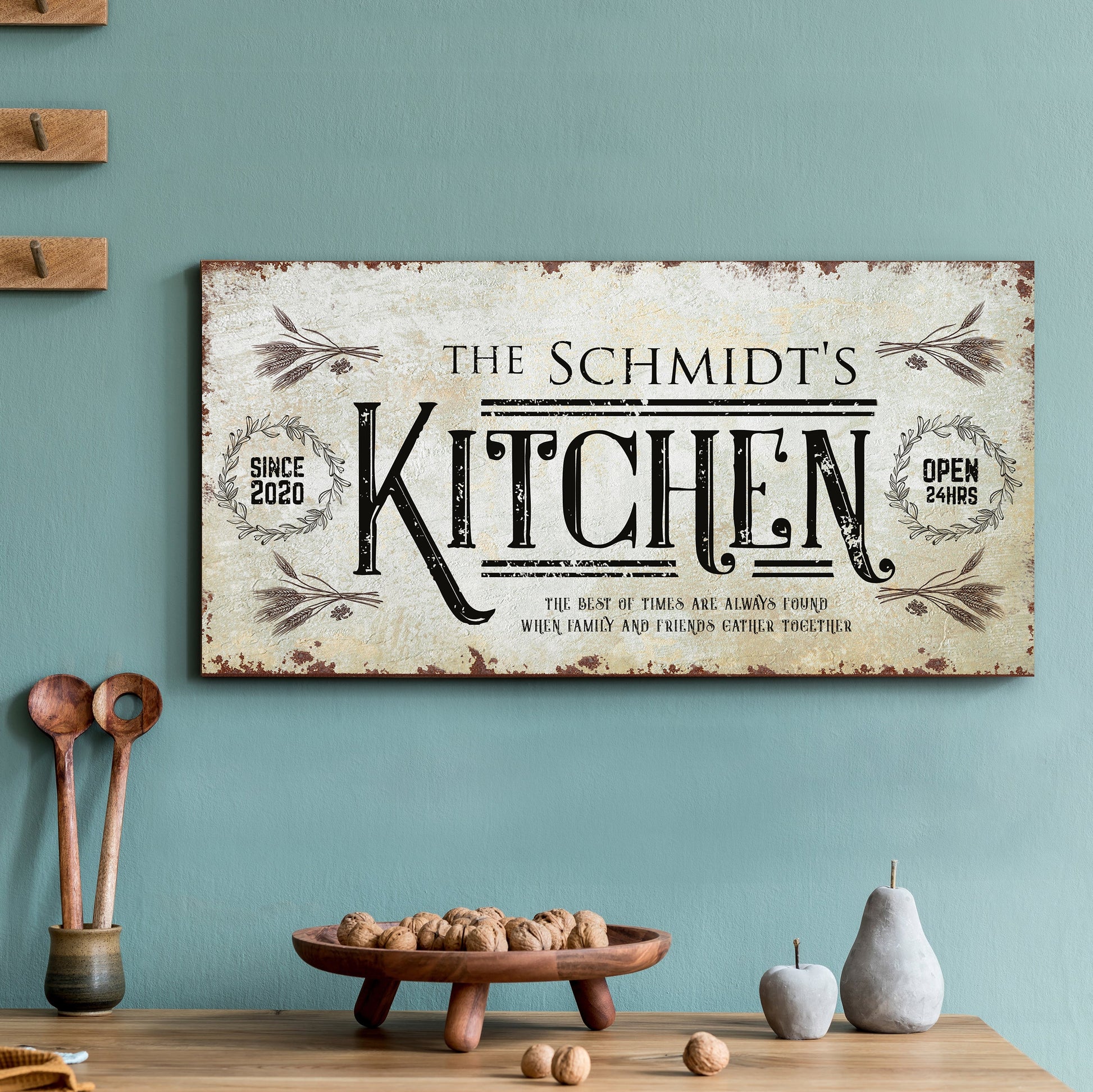 Kitchen canvas wall art sign in a farmhouse kitchen