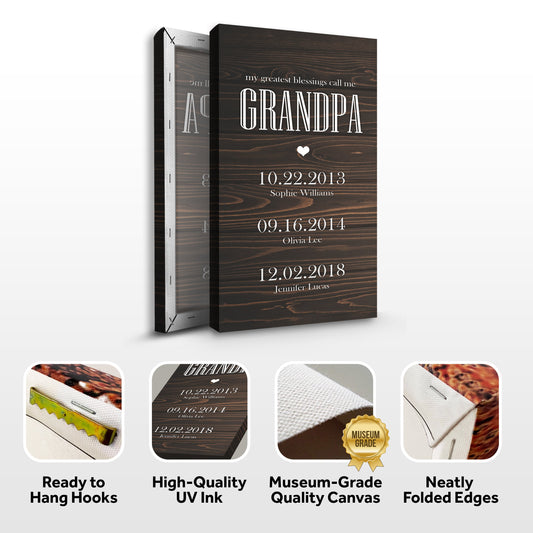 Grandfather Name Canvas Wall Art Sign