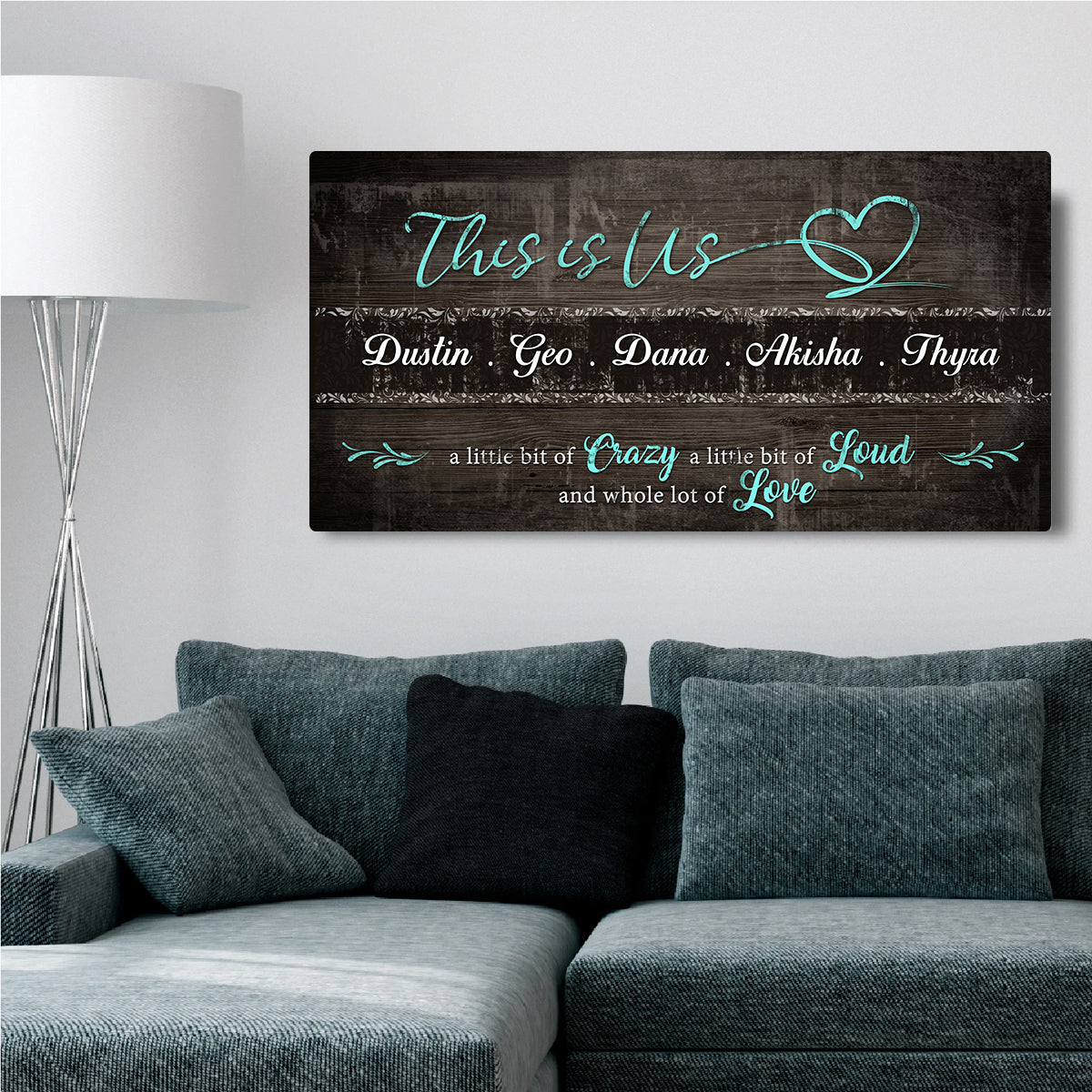 This Is Us family canvas wall art in a cozy living room