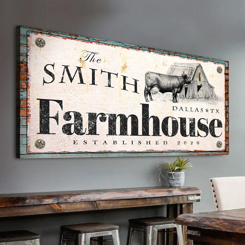 Personalized rustic farmhouse canvas sign with custom family name