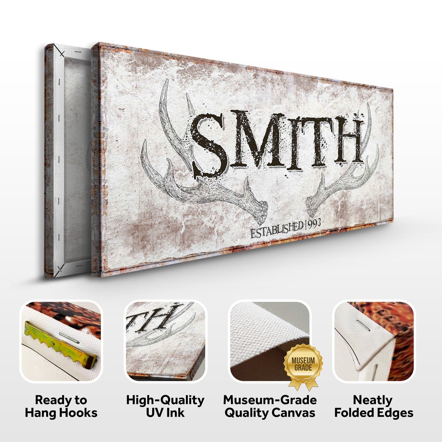 Rustic Family Antler Personalized Canvas Sign