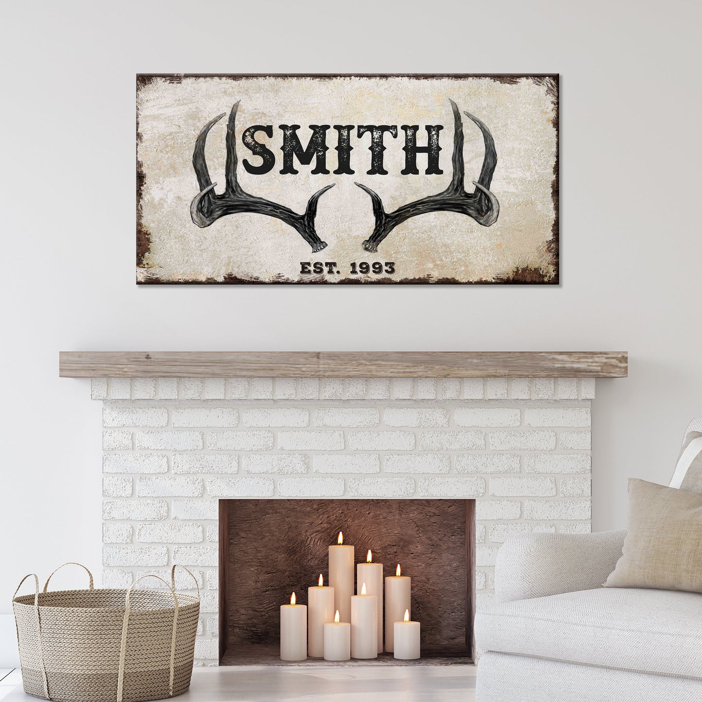 Personalized Rustic Family Antler Canvas Sign