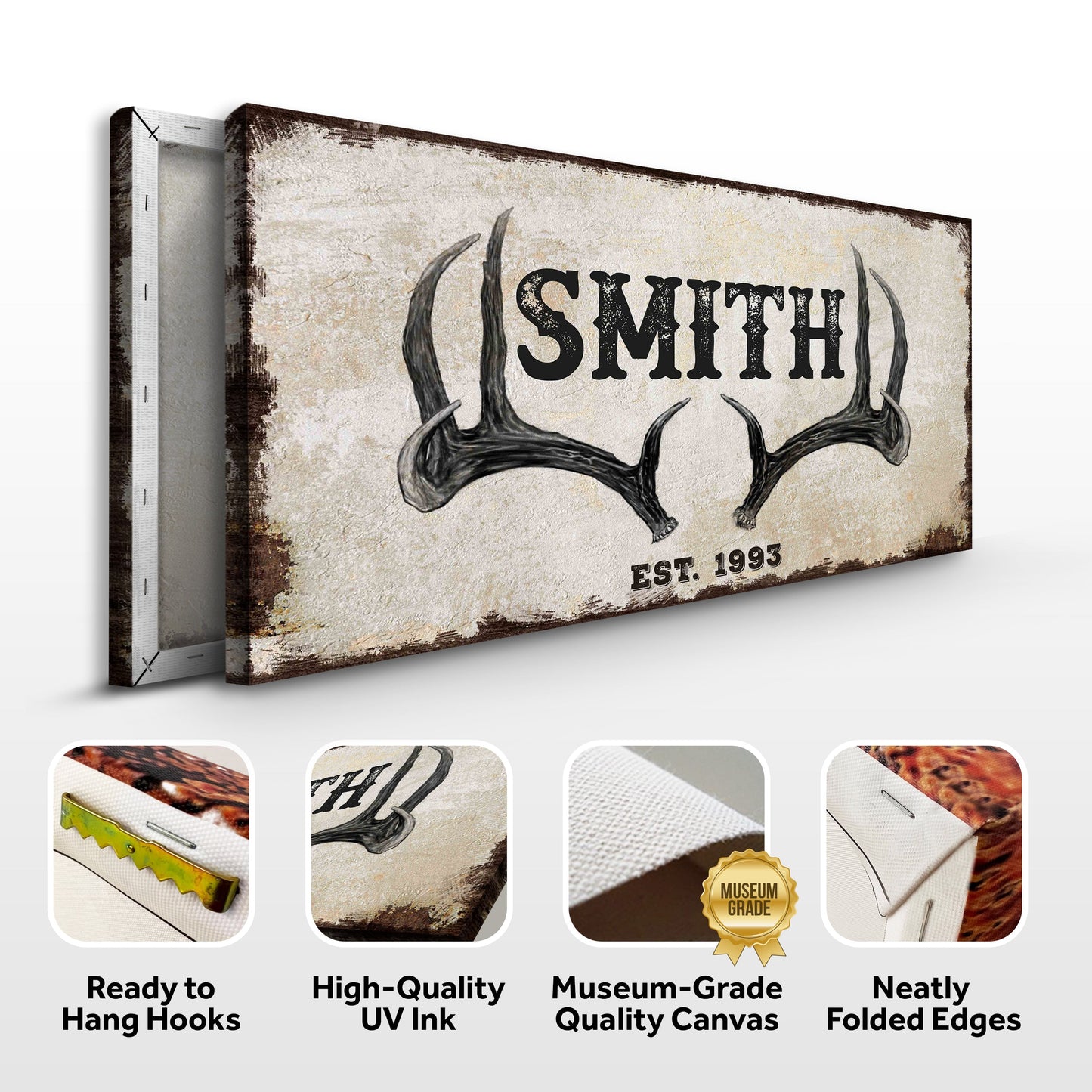 Personalized Rustic Family Antler Canvas Sign