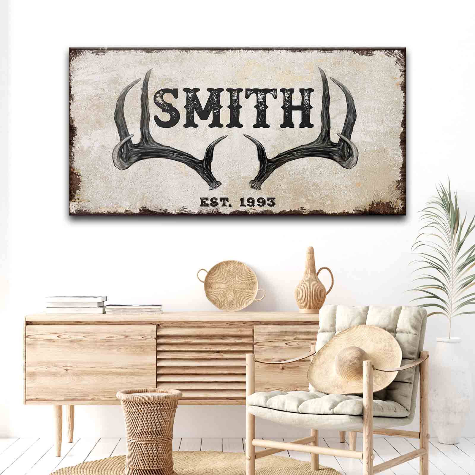 Personalized rustic family antler canvas sign with family name