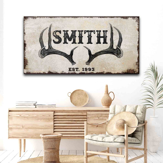 Personalized rustic family antler canvas sign with family name